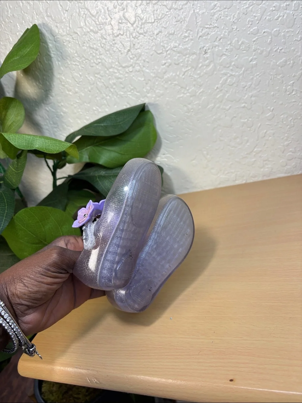 Mini Melissa Girls' Purple Glitter Jelly Floral Mary Janes